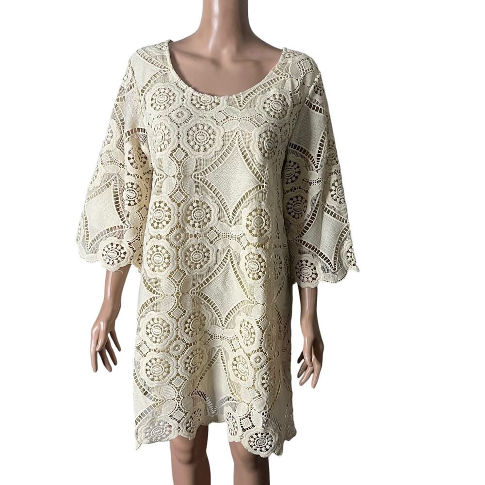 Pretty Angel Cream Lace Crochet Dress Womens Size Med Pullover Knit - Picture 3 of 8